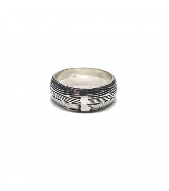 R002331 Handmade Sterling Silver Ring Wood Patterned Band Genuine Solid Stamped 925